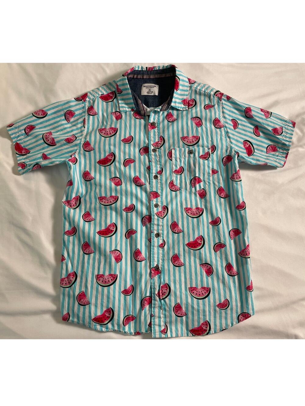 Distortion Men's Modern SZ Small Button Front Watermelon Print Shirt